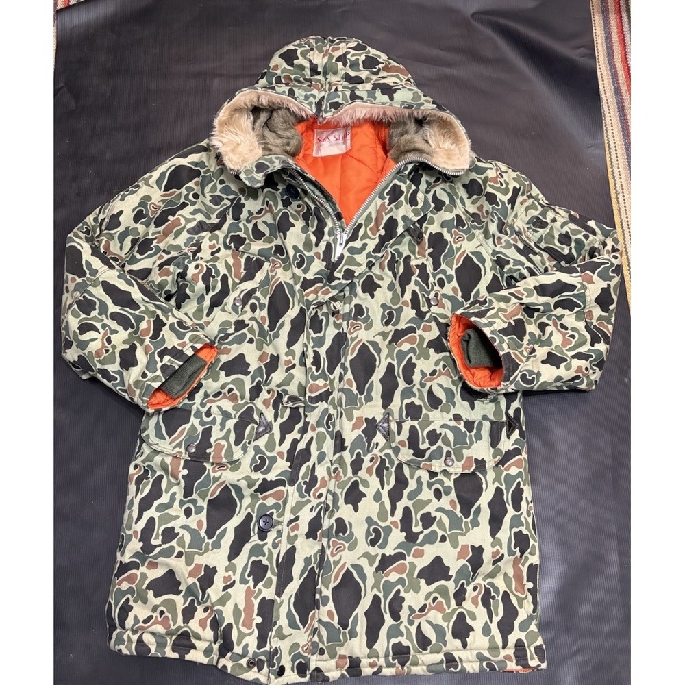 Vintage Y2K Country Duck Camo Insulated Jacket Sz M-XL Puffer Hunting Zip Hood - Picture 1 of 7